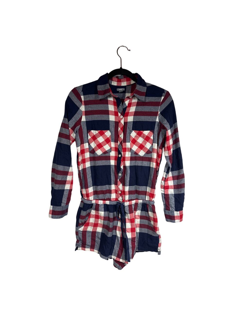 Aerie Plaid Flannel Pajamas Romper Loungewear Shorts Pockets Cotton Retro Size S